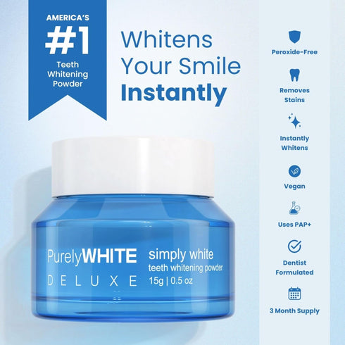 PurelyWHITE DELUXE, Whitening Powder - Removes Stains, No Sensitivity - Enamel-Safe Toothpaste Whitening Powder