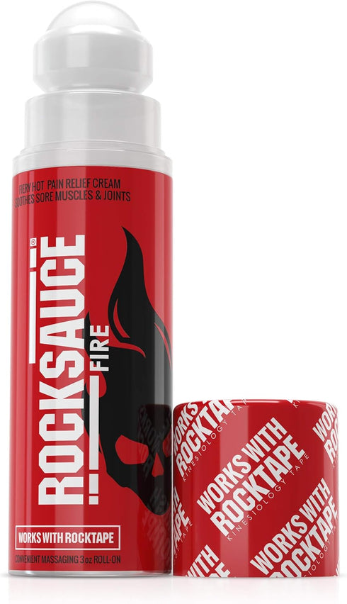 RockTape RockSauce Fire Heated Roll On Pain Relief, 3 ounce, Red