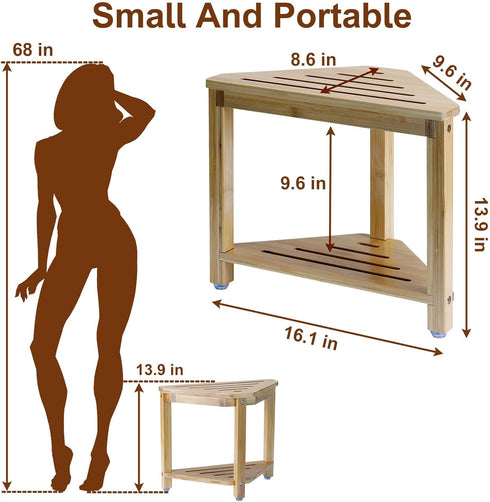 13.8in, Boulphia Shower Foot Rest Bamboo Shower Stool for Shaving Legs, Waterproof Corner Shower Stool with Storage