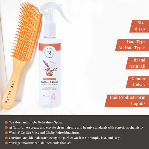 NaturAll Sea Moss & Chebe Curl Refresher Spray, 8.5 Oz, All Natural Hydrating Hair Mist for Curly Hair