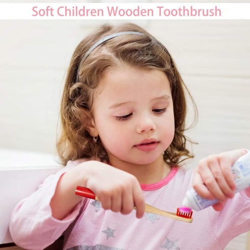 10 Pieces Kids Bamboo Toothbrush - Natural Soft Bristle Wooden Toothbrushes for Toddlers Adults, BPA-Free