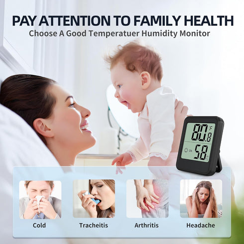Digital Hygrometer Indoor Thermometer, 2.7in Room Humidity Meter with High Accurate Sensor, Black