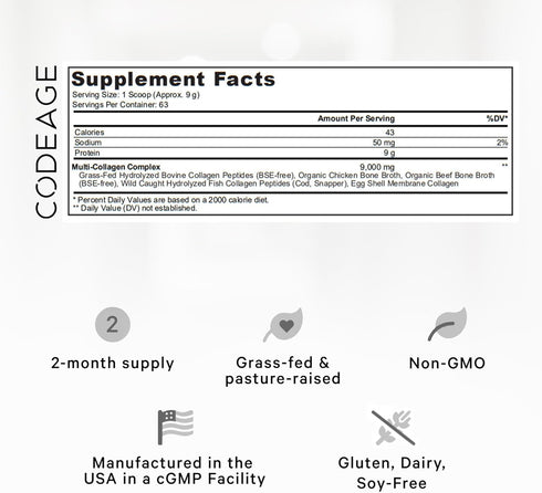 Codeage Multi Collagen Protein Powder Peptides, 2-Month Supply, Hydrolyzed, Type I, II, III, V, X Grass Fed All in One