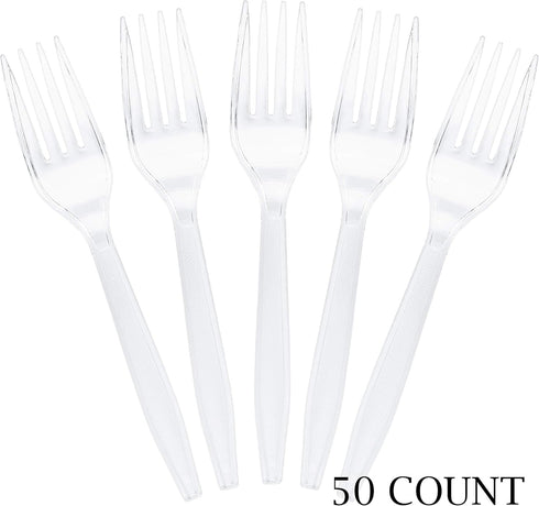 Plasticpro Clear Plastic Forks Disposable Cutlery Utensils, 50 Count