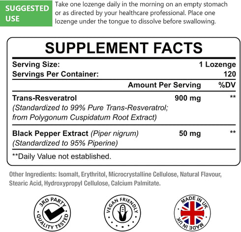 Sublingual Trans-Resveratrol Purity 99%, 3-in-1 Advanced Formula Resveratrol Supplement for Boost NAD+, Immune & Energy