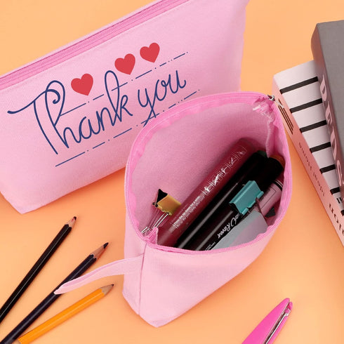10 Pieces Cotton Canvas Makeup Bag with Bottom and Strap, Multi-Purpose Cosmetic Pouch, Blank DIY Craft Bag (Pink, L)