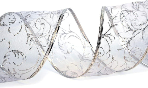 Wire Edged Ribbon - Silver Sheer Organza Gift Wrap Ribbon - 50 Yards x 2.5 Inch Wide for Decorative Use