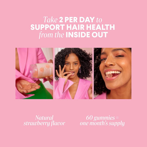 MONDAY HAIRCARE Hair Gummies for Thicker Hair - 60 Strawberry Flavored Gummies with Biotin, Vitamin C, E