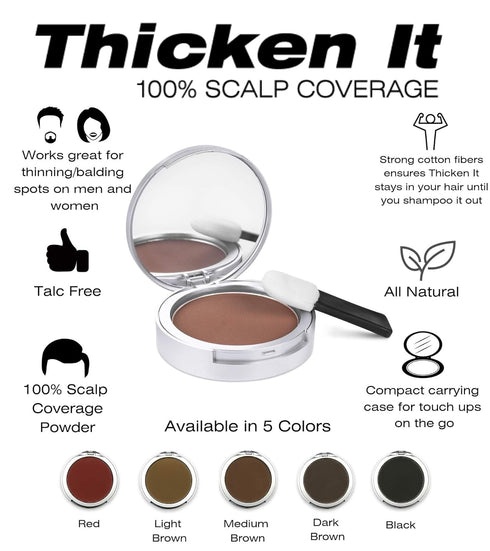 Thicken It 100% Scalp Coverage Hair Powder, BLACK, Talc-Free, Water Resistant Hair Loss Concealer.