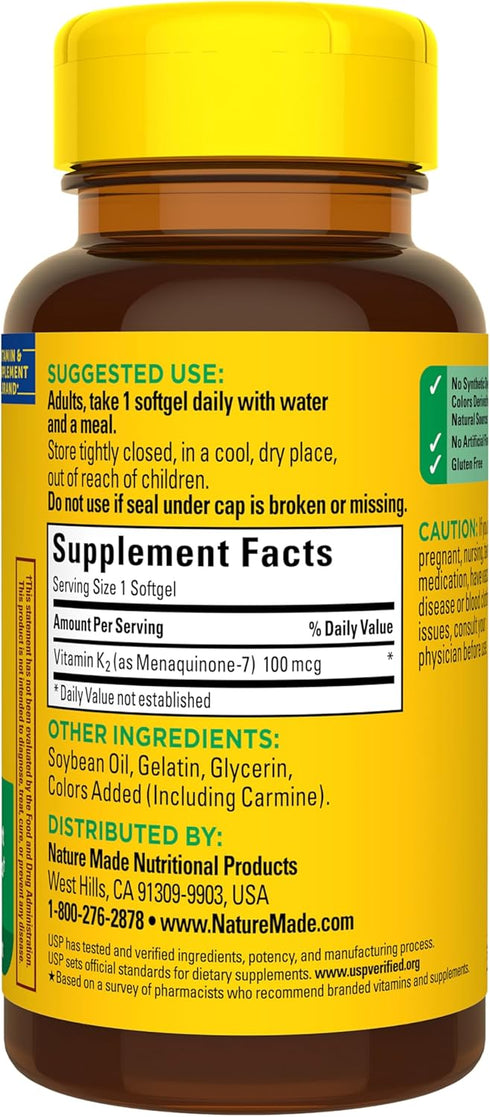 K2 100 K2 30 30 Nature Made Vitamin mcg, Healthy Bone Supplements, Vitamin Supplement, Softgels, Day Supply
