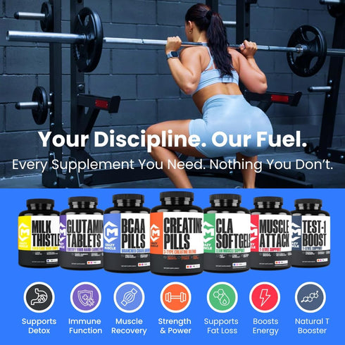 Crazy Muscle BCAA Pills, 2:1:1 Ratio of Branched Chain Amino Acids, 1000mg per Pill, 120 Tablets
