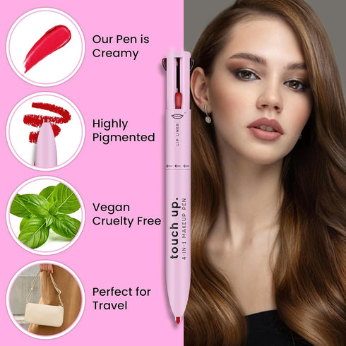 4 in 1 Makeup Pen, Refillable Portable Makeup Set with Colored Eyeliner, Brow & Lip Liner, Highlighter