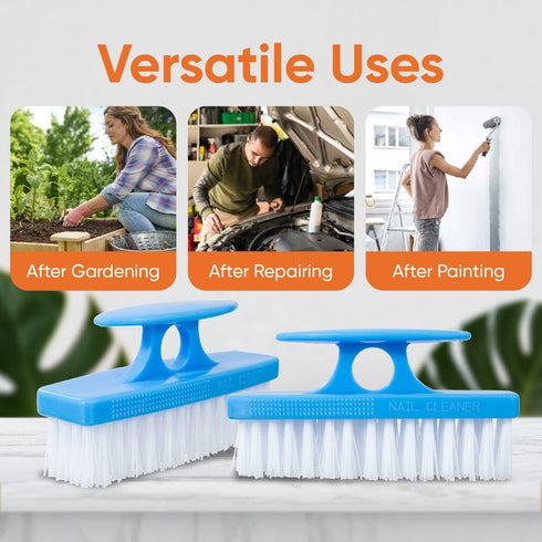 Superio Nail Brush for Cleaning Fingernails, Small Stiff Scrub Brush, 6 Pack in White, Grey, Blue