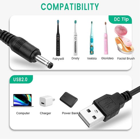 Charger Replacement for Fairywill Sonic Electric Toothbrush - 5ft USB Charging Cable