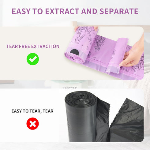 VOK 4 4 50 Count Trash bags, Gallon Trash Bags Drawstring, Colorful & Portable Small Trash Bags with Lavender Printed