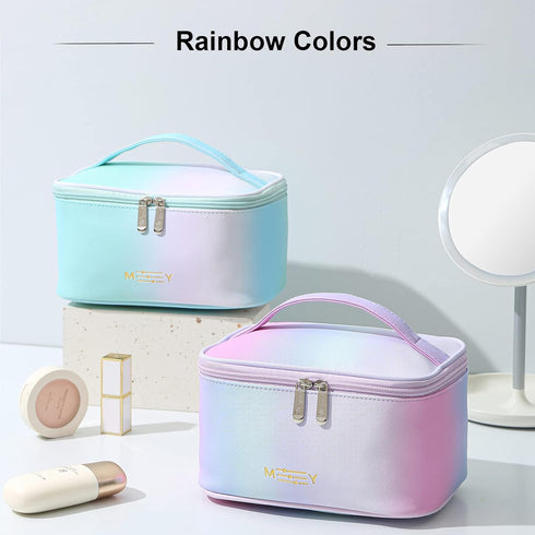 KITENROM Preppy Makeup Bag, Small Cosmetic Organizer for Women, Rainbow Gradient Green