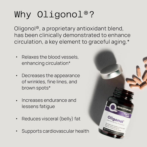 Quality of Life Premium Anti Aging Supplement, 30 Vegicaps - Oligonol for Cardiovascular Health & Circulation