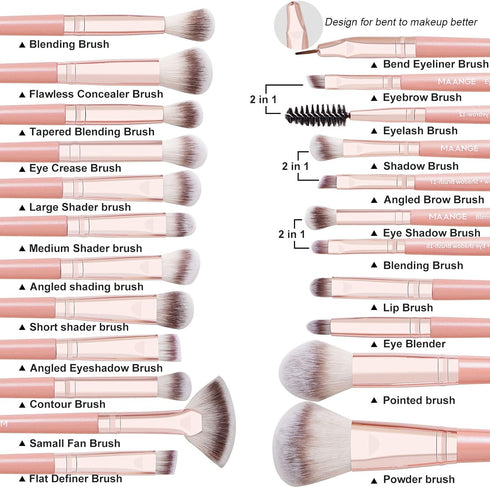 MAANGE 20Pcs Makeup Brush Set - Premium Synthetic Foundation, Face Powder, Blush, Concealers with Gift Box (Pink)