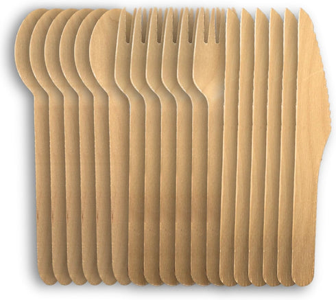 KongKwan Wooden Cutlery Set - 6 Pairs (18 Pcs) of Sturdy Natural Wood Disposable Cutlery for Camping, Travel