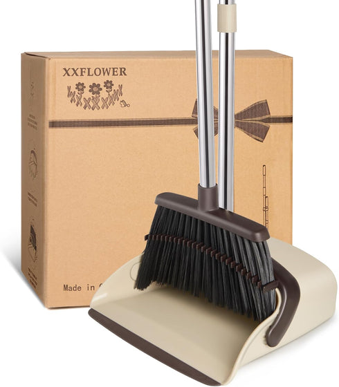 Broom and Dustpan Set, Heavy Dust Broom and Dustpan Combo for Home, Long Handle Dust Pan and Broom Set for Kitchen,