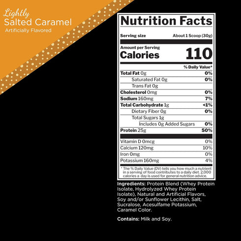Rule 1 R1 Protein, Lightly Salted Caramel, 1.98 lbs Powder, 25g Whey Isolate & Hydrolysate, 30 Servings