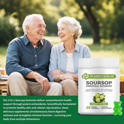 Pureverve Gummies, Immunity, 60 Soursop Graviola Max Strength Soursop Leaves Extract with Sea Moss & Zinc for Cell