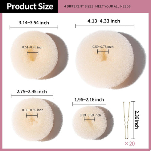 Teenitor Hair Bun Shaper Set with 20pcs Extra-large, Large, Medium, Small Doughnuts Ring Stylers, Blonde Bobby Pins