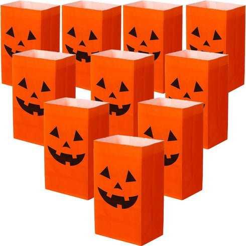 Tatuo Halloween Pumpkin Paper Bags, 24 Pieces Flat Bottom Bags for Candy Present Crafting Lunch