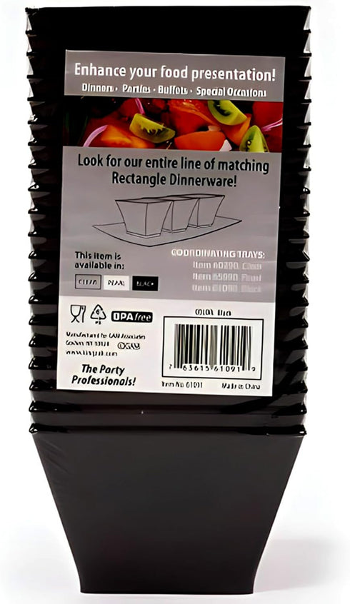 Lillian Tablesettings Black Rectangles Servingware - 8 oz Plastic Party Bowls, Pack of 20