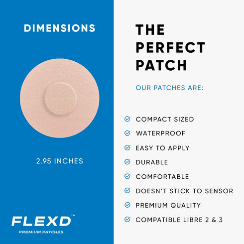 Flexd Libre 3 Sensor Covers Waterproof, Tan Round Freestyle Adhesive Patches (Pack of 30)