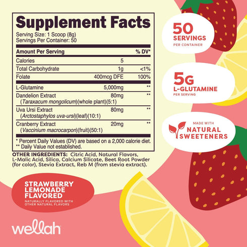 L-Glutamine Strawberry Lemonade Flavored - 50 Servings, 5g L-Glutamine Per Serving