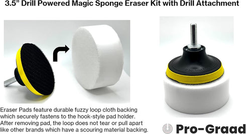 3.5” Drill Powered Magic Sponge Eraser Kit, 6 Pieces with Drill Attachment, Ultra Durable Cleaning Pads for Various