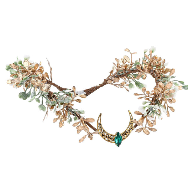 MOSTORY Gold Flower Moon Headpiece, Handmade Fairy Floral Crown Woodland Elf Headband for Cosplay
