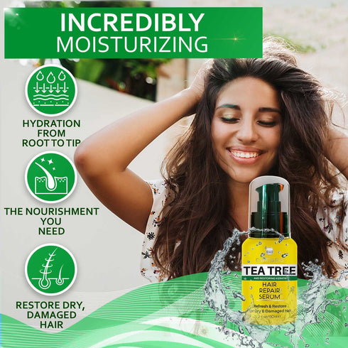 Tea Tree Oil Hair Serum - Moisturizer Treatment for Itchy Scalp, Dandruff, and Dry Damaged Hair - Anti Frizz Keratin
