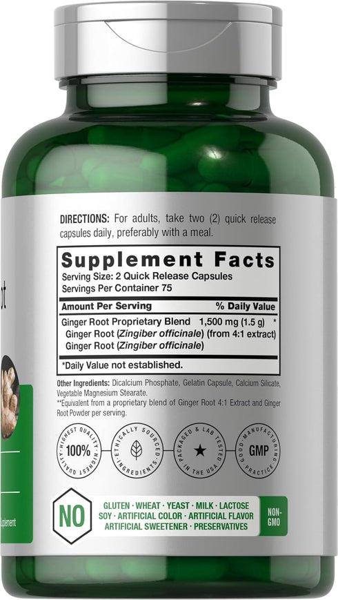 Horbaeach Ginger Root Capsules 1500 mg | 150 Pills | Non-GMO, Gluten Free | Ginger Root Extract