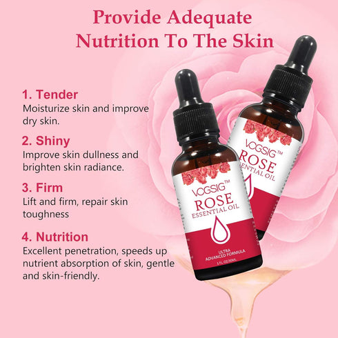 Rose Essential Oil 30ml - Aromatherapy, Skin Moisturizing, Anti-Aging, Reduce Pigmentation, Quickly Absorbed