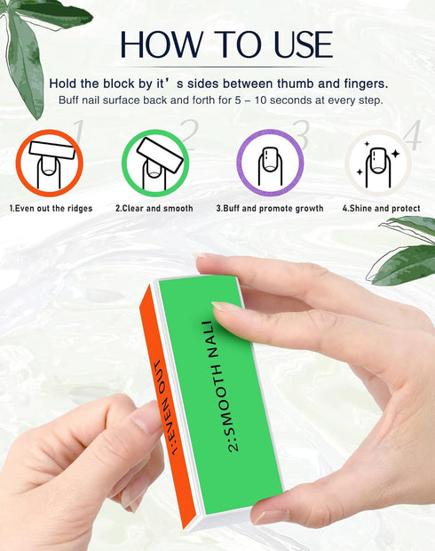 Maryton Professional Nail Buffer Block, 4 Way Buffing Block for Natural Nail Care (2 Count)