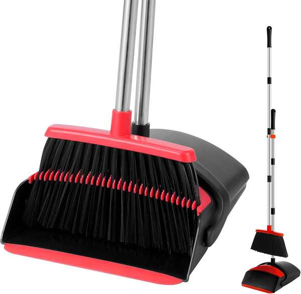 Broom and Dustpan Set, Indoor Broom with Dust Pan Combo for Home, Office, Kitchen, Lobby & Pet Hair Cleaning