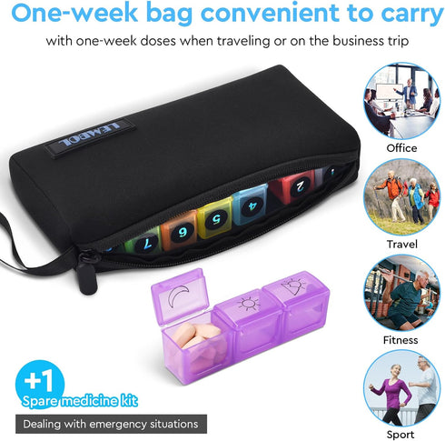 LEMBOL 3X 7-Day 32 Compartments,30 Monthly Pill Organizer a Day with Portable Travel Medicine Organizing Bag,Large Pill