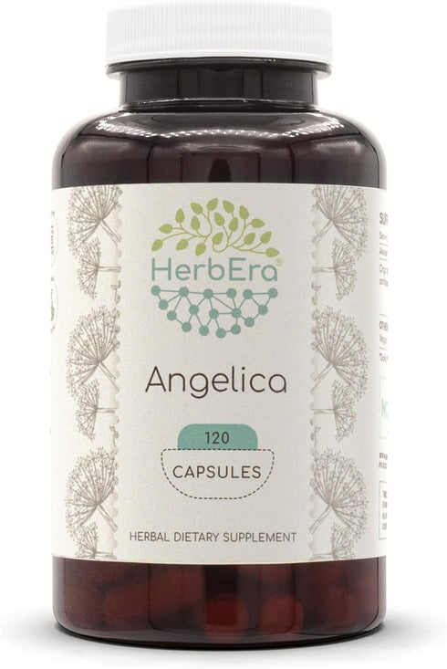 Angelica 120 Capsules, 500 mg, Concentrated Liquid Drops, Natural Angelica (Angelica archangelica) Dried Root
