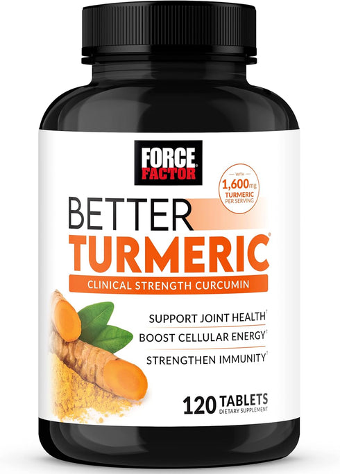 FORCE FACTOR Better Turmeric Joint Support Supplement - 120 Tablets, HydroCurc Turmeric Curcumin with Black Pepper
