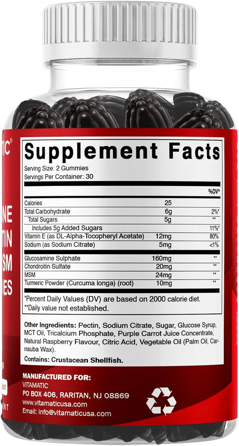 Gummies 60 Gummies Vitamatic Glucosamine Chondroitin with MSM & Vitamin E Joint Support Formula Pectin-Based Vegan