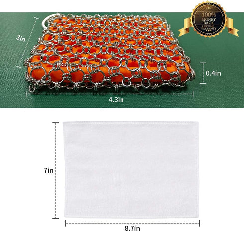 Most Flexible 316L Cast Iron Scrubber, Chainmail Cleaner Scrubber for Cast Iron Pans, Pots, Skillets, Cleaning Pad