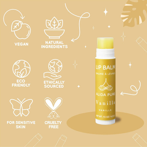 Vegan Vanilla Lip Balm Collection, 3 Tube Set with Organic Jojoba, Avocado Oil, and Vitamin E for Chapped Lips