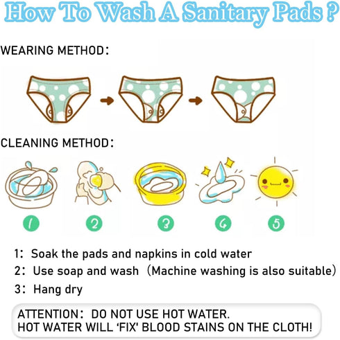 PHOGARY 7 Pcs Reusable Menstrual Pads, Reusable Sanitary Pads for Women, Washable Overnight Cloth Menstrual Pad Heavy