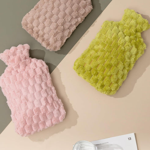 VERVEIO 1700ml, Hot Water Bottle with Plush Cover Hot Water Bag for Pain Relief, Warm Compress for Cramps, Reusable