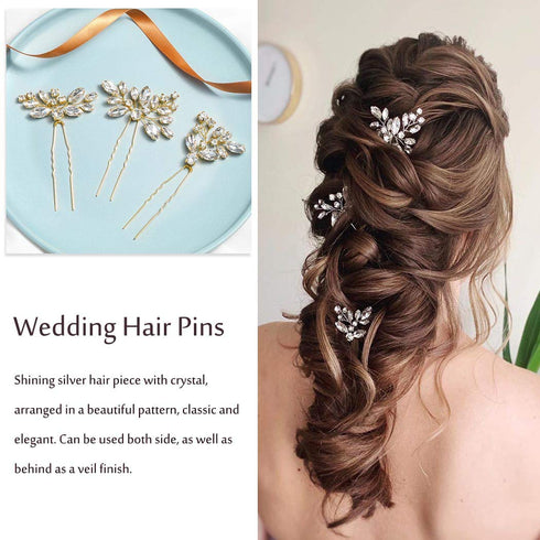 Unicra Bride Wedding Crystal Hair Pins, Flower Bridal Hair Pieces, Wedding Accessories for Women, Pack of 3
