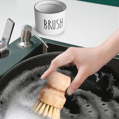 ONTUBE Ceramic Dish Brush Holder, Farmhouse Scrub Brush Holder Dishwashing Brush Stand, Soap Dispensing Kitchen Brushes