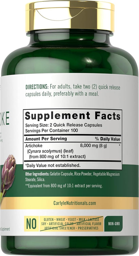 Carlyle Artichoke Extract Capsules 8000mg | 200 Count | Non-GMO, Gluten Free Supplement