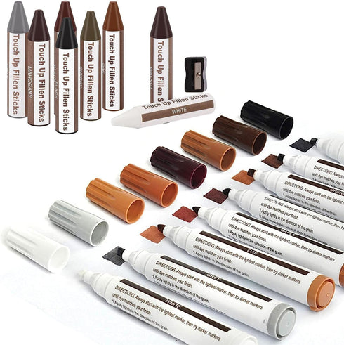 Wood Furniture Repair Kit - 42 Pcs Hardwood Laminate Vinyl Floor Repair Kit with Markers, Fillers, and Wax Sticks for